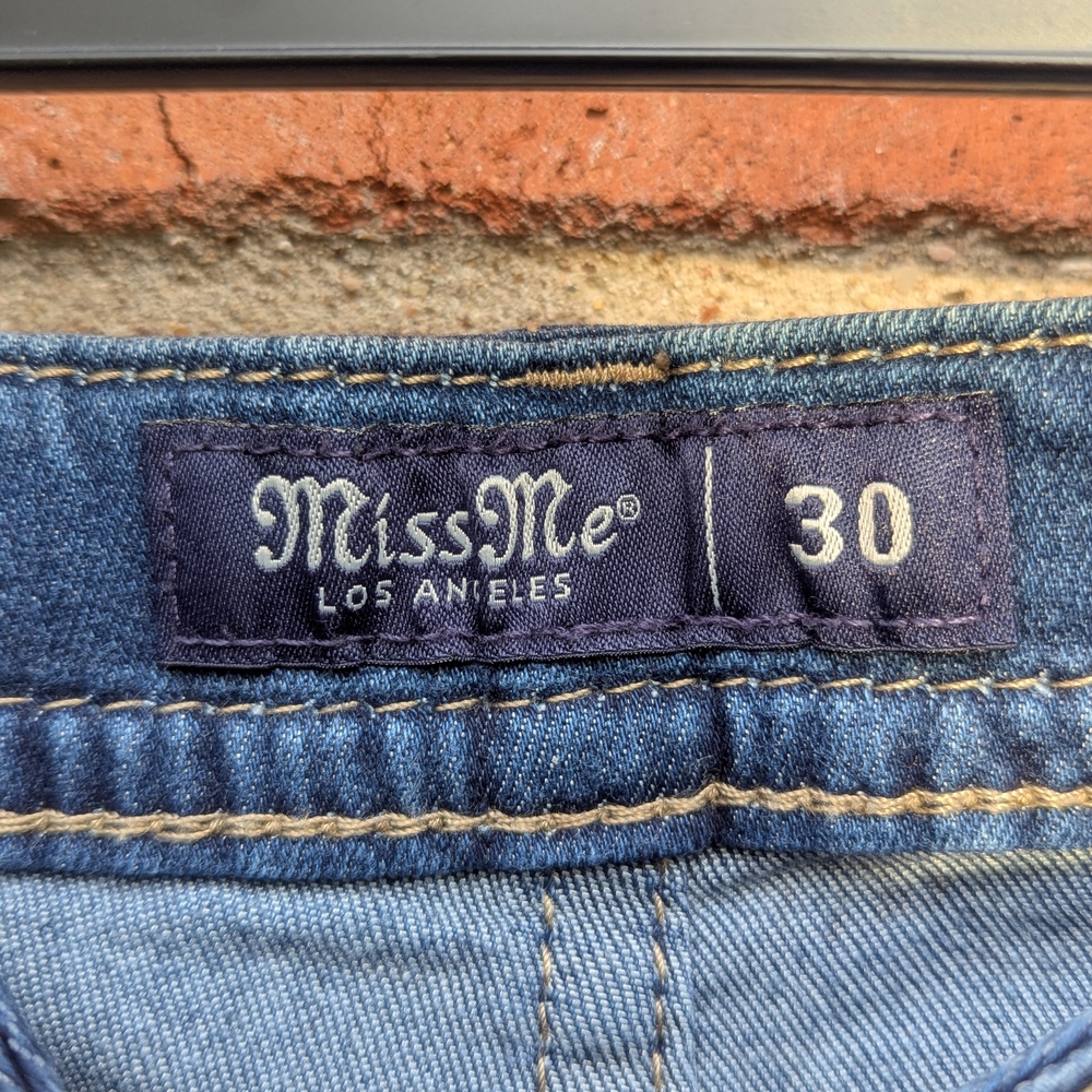 Miss Me Blue Flare Jeans with Patterned Hem - Picture 5 of 7